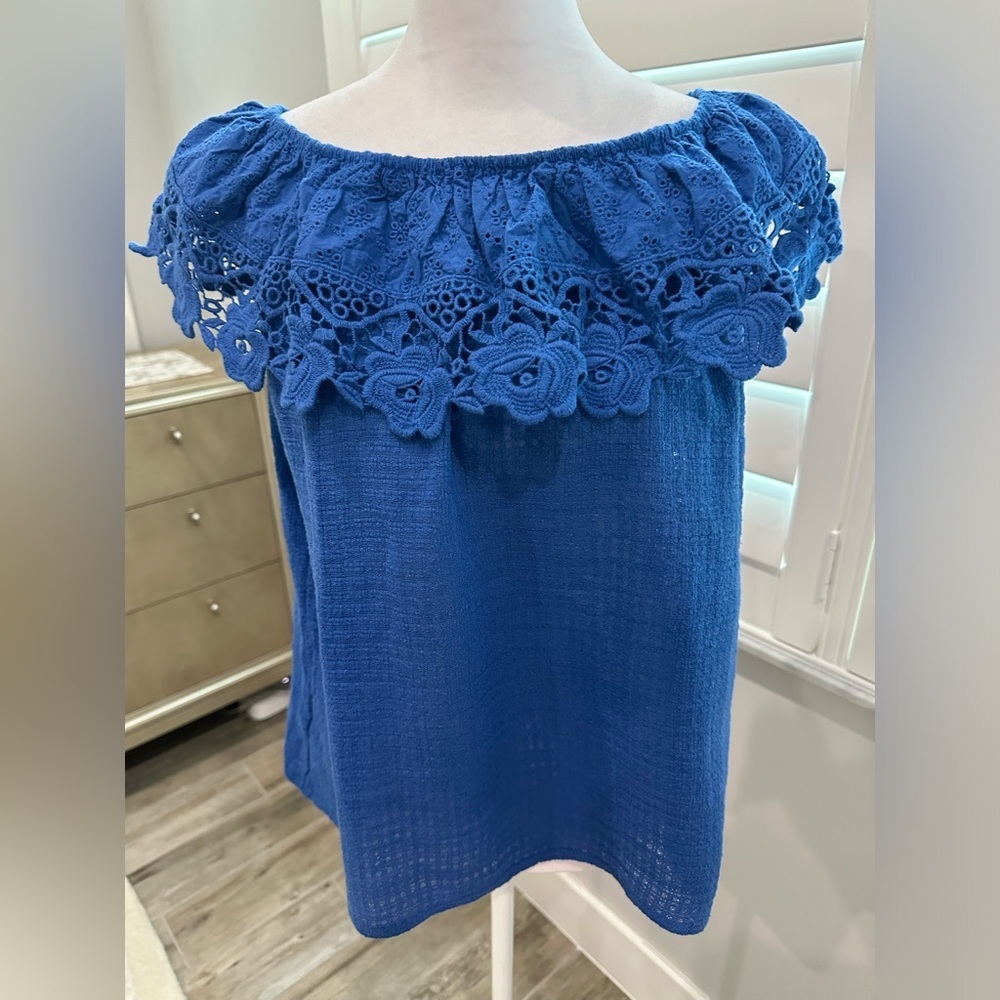 SALE M Cotton Blue Top, Off the Shoulder, Size XS